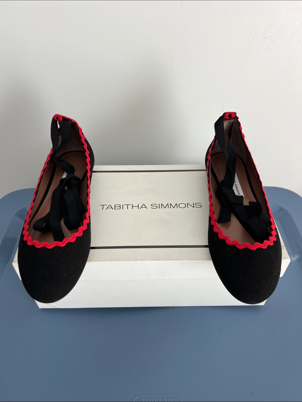 Tabitha Simmons daria red ricrac black kidsuede suede leather ballet flats 37.5